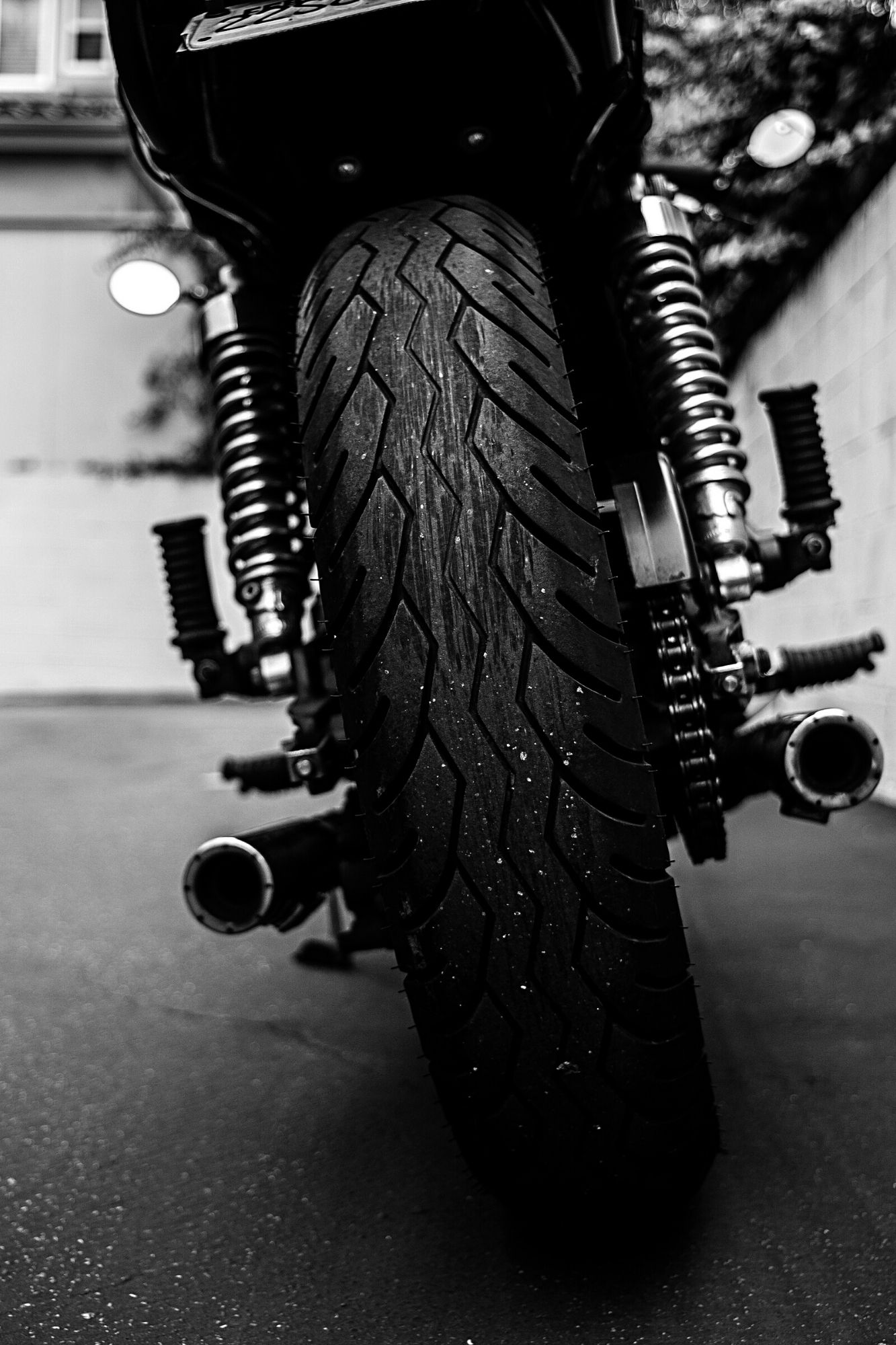 close up of a training motorcycle back tire