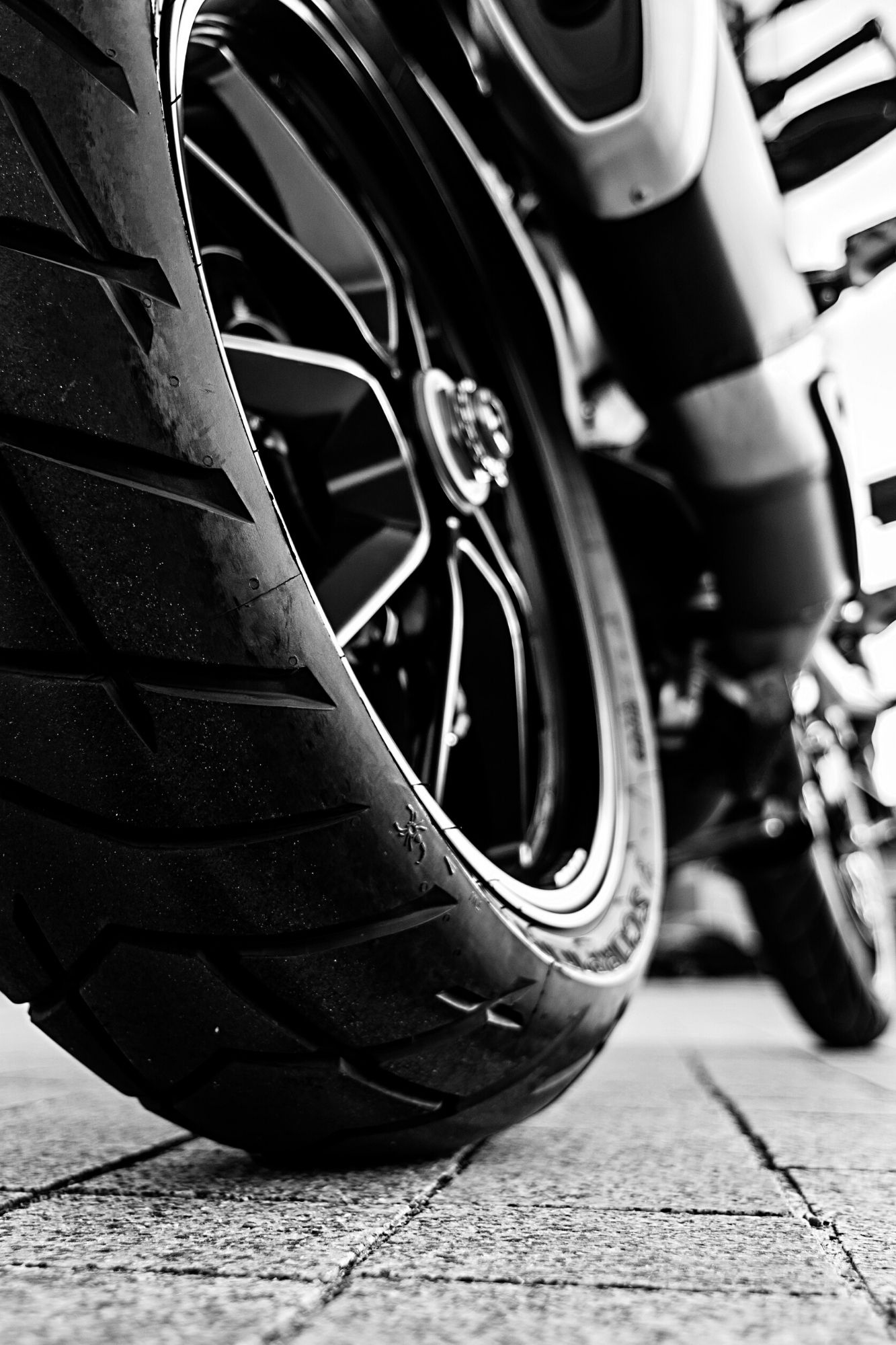 close up of training motorcycle back tire