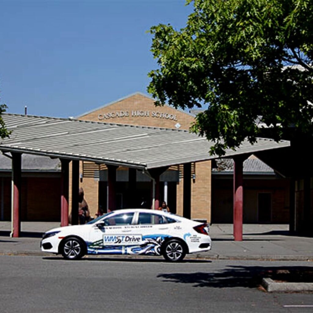 drivers education car sitting in front of cascade high school in everett washington