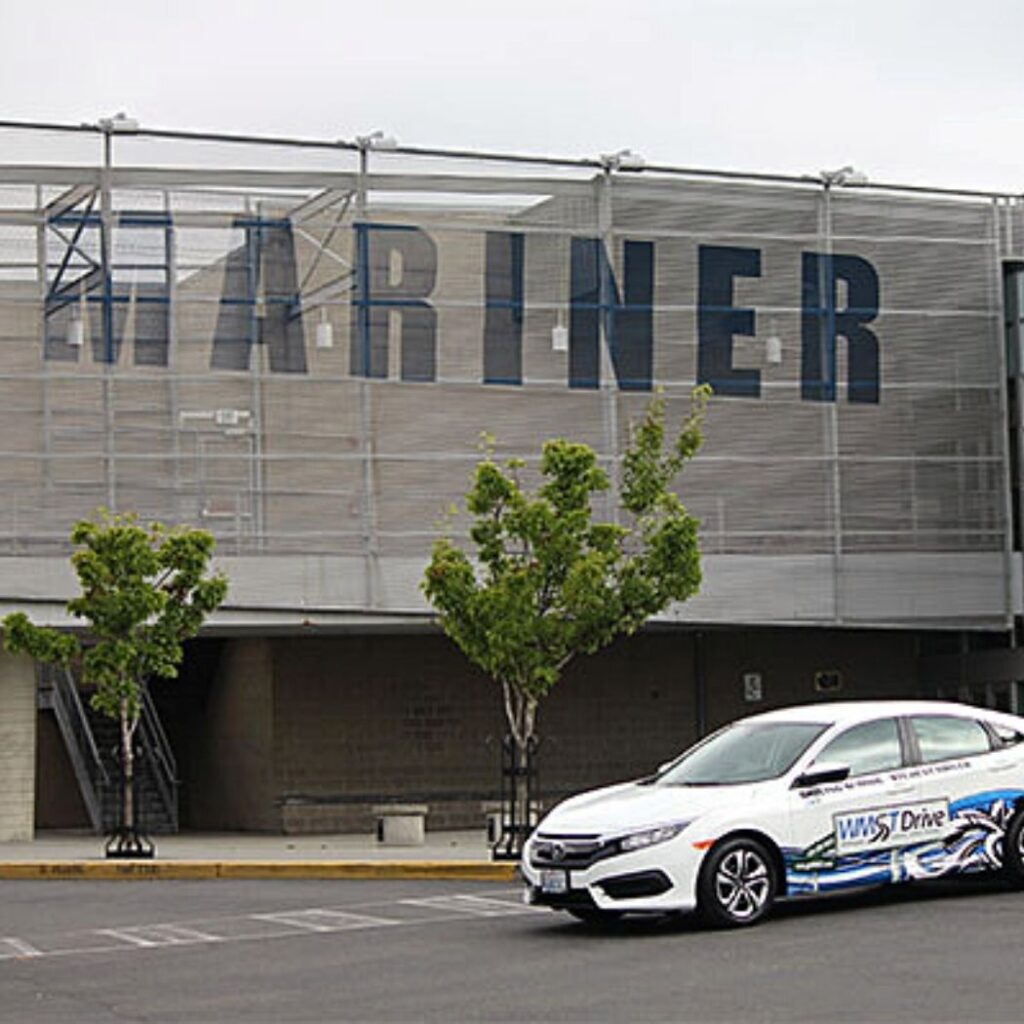 drivers education car parked in front of mariner high school in everett