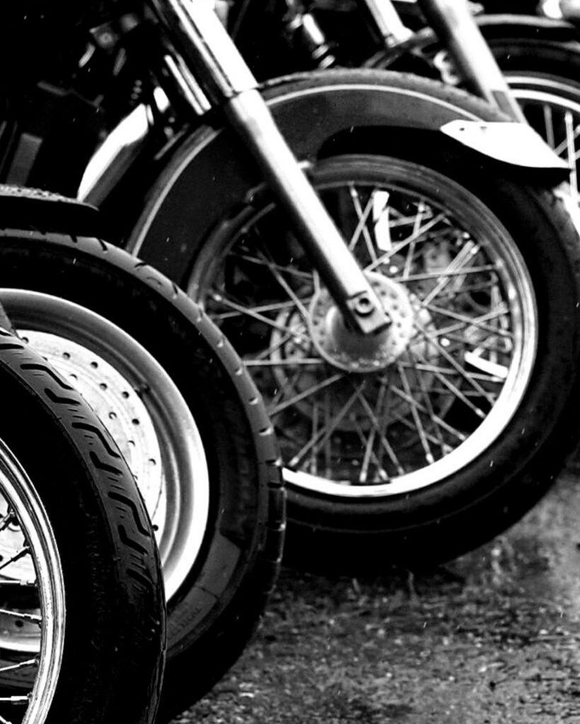 close up on training motorcycles front tires